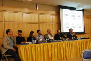 From left to right: Simon Kuper, John Foot, Brenda Elsey, Alex Galarza, Grant Wahl, Peter Alegi and Charles Korr.